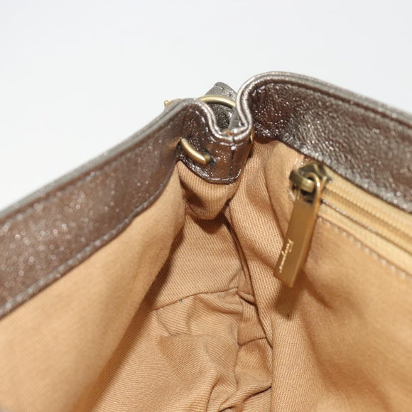 Salvatore Ferragamo Gancini Shoulder Bag Leather Silver Gold Auth 196304A