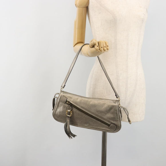 Salvatore Ferragamo Gancini Shoulder Bag Leather Silver Gold Auth 196304A