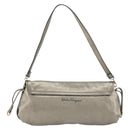 Salvatore Ferragamo Gancini Shoulder Bag Leather Silver Gold Auth 196304A-3