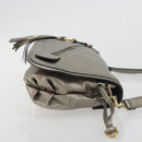 Salvatore Ferragamo Gancini Shoulder Bag Leather Silver Gold Auth 196304A-4