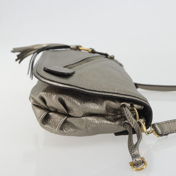 Salvatore Ferragamo Gancini Shoulder Bag Leather Silver Gold Auth 196304A
