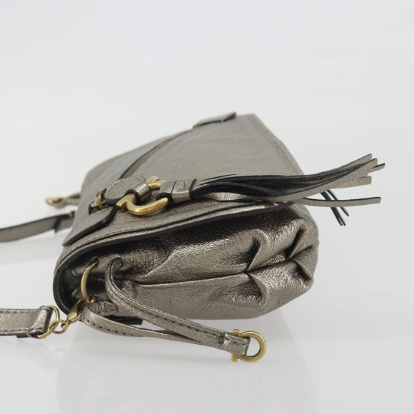 Salvatore Ferragamo Gancini Shoulder Bag Leather Silver Gold Auth 196304A