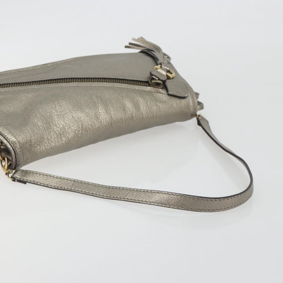Salvatore Ferragamo Gancini Shoulder Bag Leather Silver Gold Auth 196304A