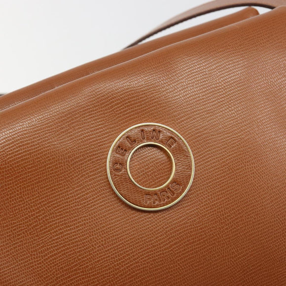 CELINE Circle Shoulder Bag Leather Brown Gold Auth 196309
