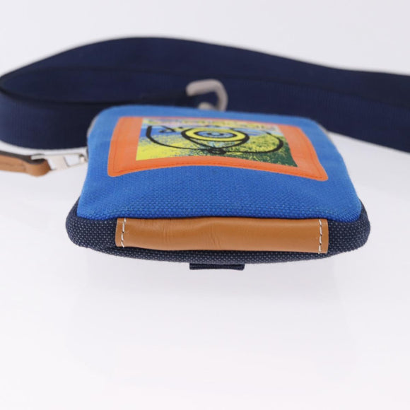 LOEWE Irohebe Nature Neck Pouch Shoulder Bag Canvas Blue Silver Auth 196313A
