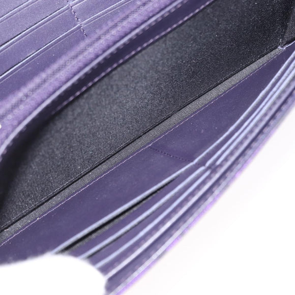 CHANEL Long Wallet Leather Purple CC Auth 196318