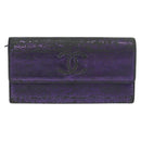 CHANEL Long Wallet Leather Purple CC Auth 196318-13