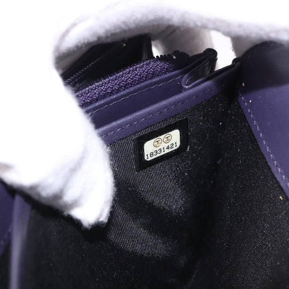 CHANEL Long Wallet Leather Purple CC Auth 196318