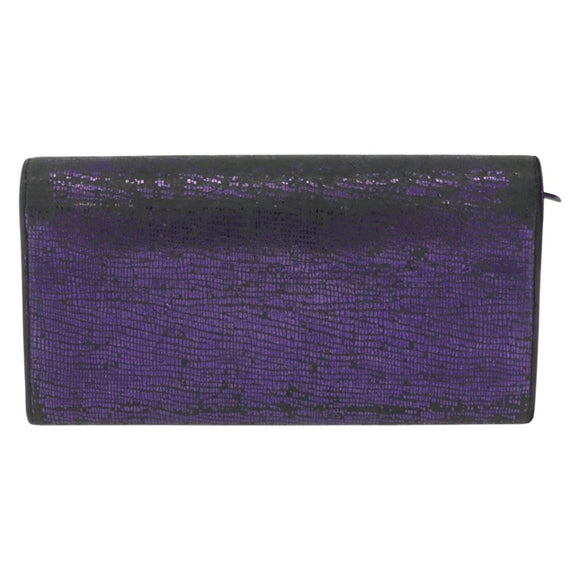 CHANEL Long Wallet Leather Purple CC Auth 196318