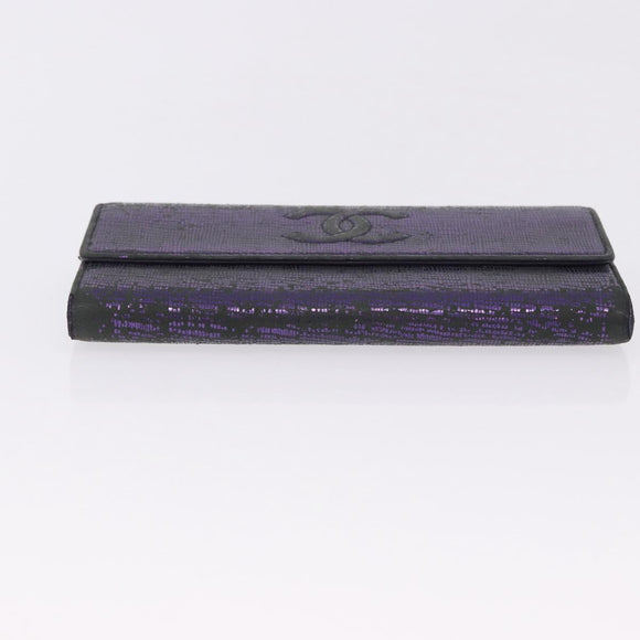 CHANEL Long Wallet Leather Purple CC Auth 196318