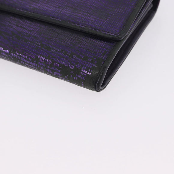 CHANEL Long Wallet Leather Purple CC Auth 196318