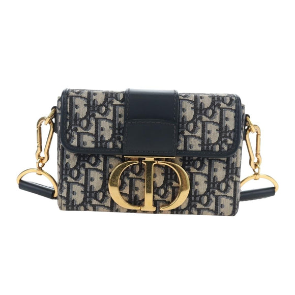 Christian Dior Trotter Canvas Diorissimo Hand Bag Navy Gold Auth 196320M