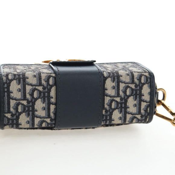 Christian Dior Trotter Canvas Diorissimo Hand Bag Navy Gold Auth 196320M