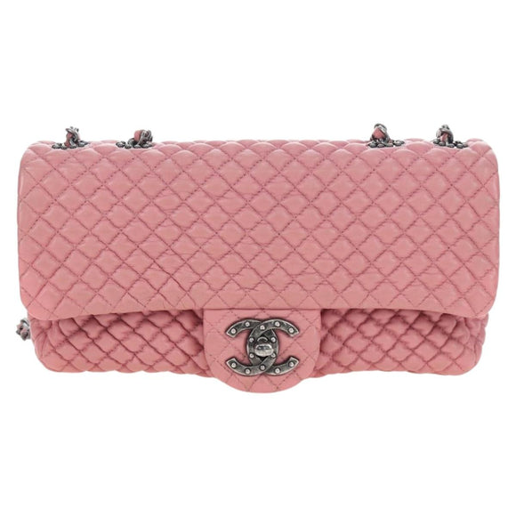 CHANEL Matelasse Dallas Chain Shoulder Bag Lamb Skin Pink Silver CC Auth 196321V