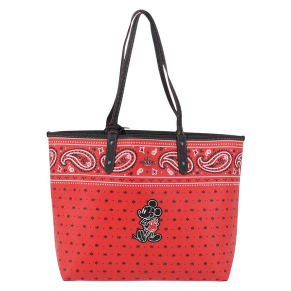 Coach Tote Bag PVC Canvas Disney Collaboration Red Silver Auth 196322A