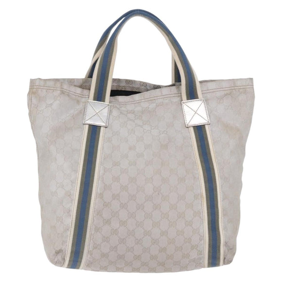 GUCCI GG Canvas Sherry Line Tote Bag Silver 189669 Auth 196326