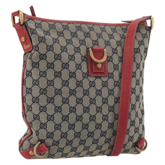 GUCCI GG Canvas Abbey Shoulder Bag Navy Gold 131326 Auth 196328