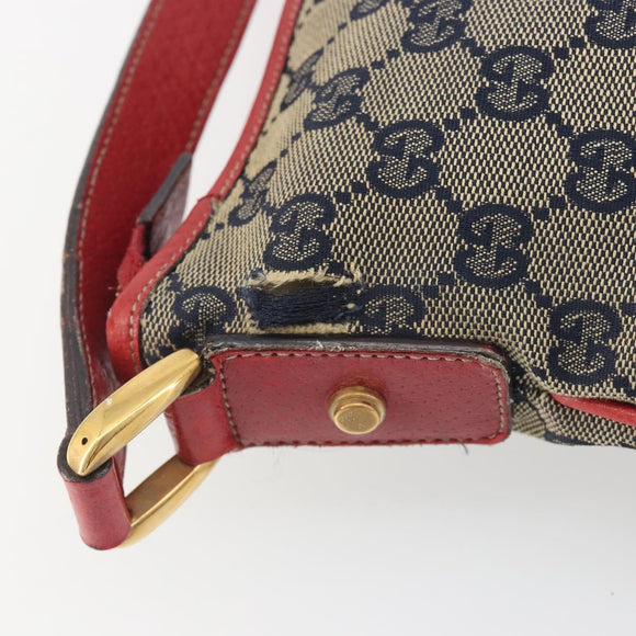 GUCCI GG Canvas Abbey Shoulder Bag Navy Gold 131326 Auth 196328