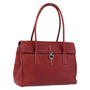 Salvatore Ferragamo Gancini Hand Bag Leather Red Silver Auth 196333-1