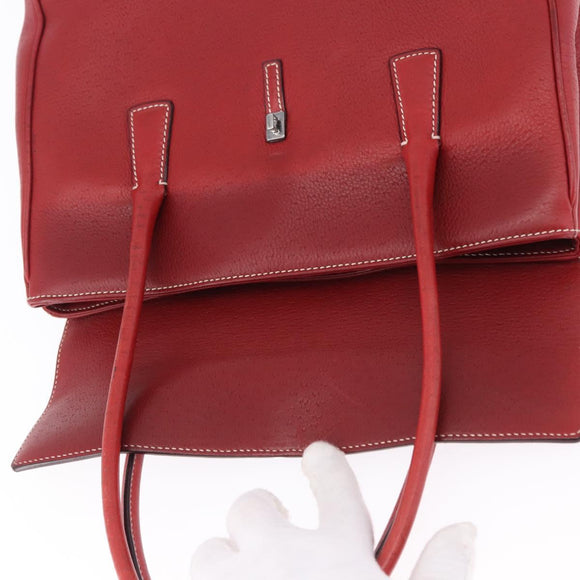 Salvatore Ferragamo Gancini Hand Bag Leather Red Silver Auth 196333