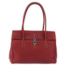 Salvatore Ferragamo Gancini Hand Bag Leather Red Silver Auth 196333-2