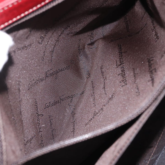 Salvatore Ferragamo Gancini Hand Bag Leather Red Silver Auth 196333