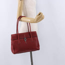 Salvatore Ferragamo Gancini Hand Bag Leather Red Silver Auth 196333-27