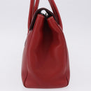 Salvatore Ferragamo Gancini Hand Bag Leather Red Silver Auth 196333-6