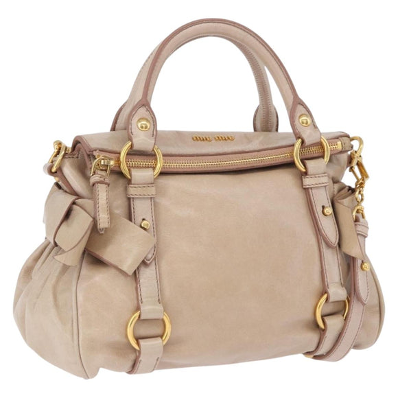 Miu Miu Hand Bag Leather 2way Pink Gold Auth 196334M