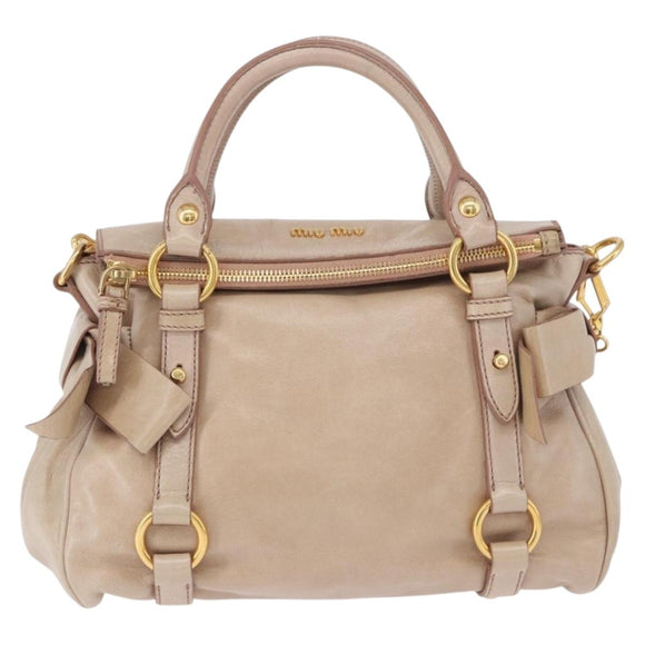 Miu Miu Hand Bag Leather 2way Pink Gold Auth 196334M