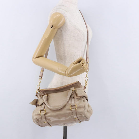 Miu Miu Hand Bag Leather 2way Pink Gold Auth 196334M