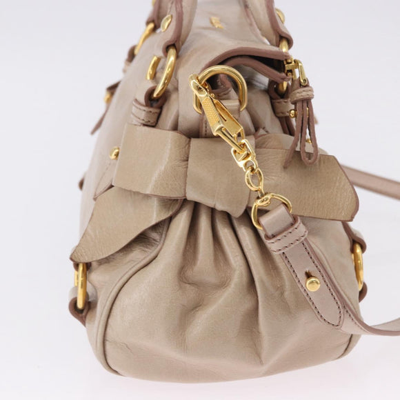 Miu Miu Hand Bag Leather 2way Pink Gold Auth 196334M