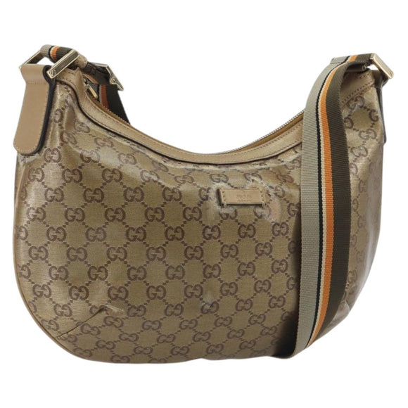 GUCCI GG Crystal Sherry Line Bag Coated Canvas Beige Gold 181092 Auth 196336