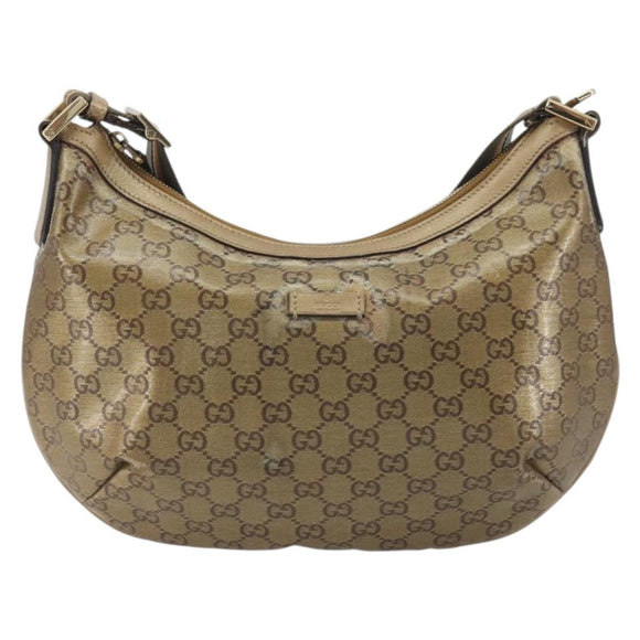 GUCCI GG Crystal Sherry Line Bag Coated Canvas Beige Gold 181092 Auth 196336