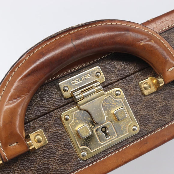 CELINE Macadam Canvas Trunk PVC Leather Brown Gold Auth 196339