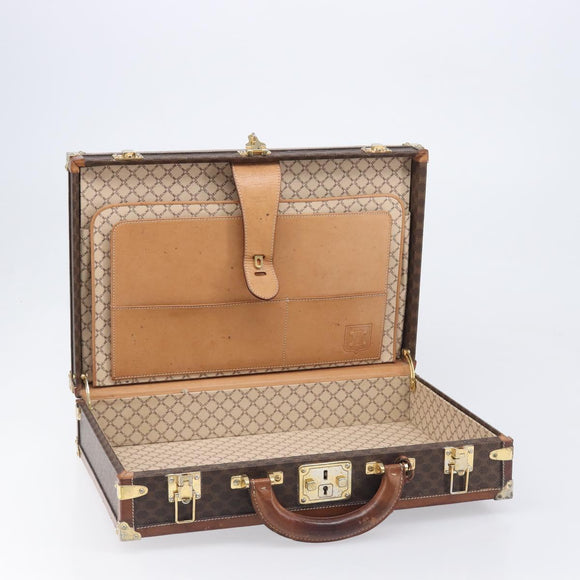 CELINE Macadam Canvas Trunk PVC Leather Brown Gold Auth 196339