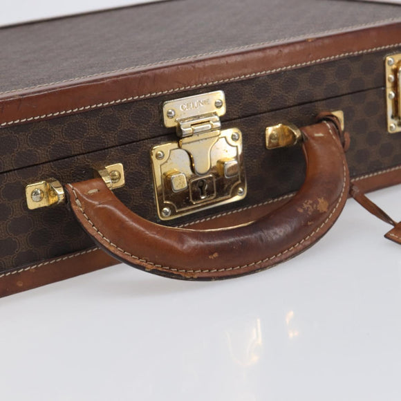 CELINE Macadam Canvas Trunk PVC Leather Brown Gold Auth 196339
