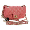 CHANEL Mini Matelasse 14 Valentine Chain Bag Lamb Skin Pink CC Auth 196341SAM-1