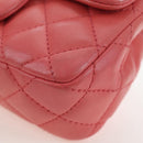 CHANEL Mini Matelasse 14 Valentine Chain Bag Lamb Skin Pink CC Auth 196341SAM-17