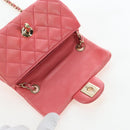 CHANEL Mini Matelasse 14 Valentine Chain Bag Lamb Skin Pink CC Auth 196341SAM-21