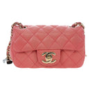 CHANEL Mini Matelasse 14 Valentine Chain Bag Lamb Skin Pink CC Auth 196341SAM-13