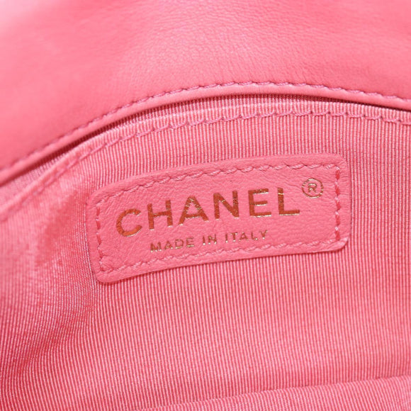 CHANEL Mini Matelasse 14 Valentine Chain Bag Lamb Skin Pink CC Auth 196341SAM