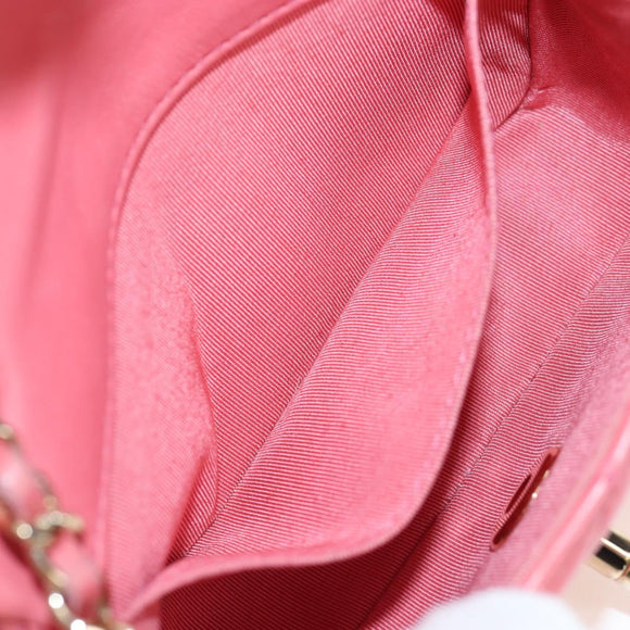 CHANEL Mini Matelasse 14 Valentine Chain Bag Lamb Skin Pink CC Auth 196341SAM