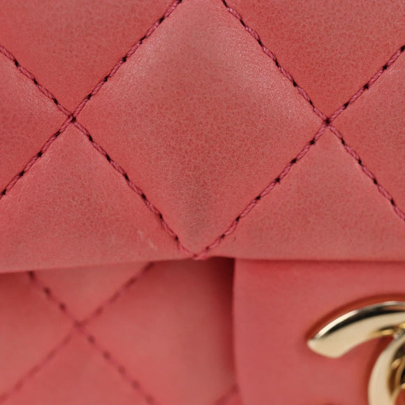 CHANEL Mini Matelasse 14 Valentine Chain Bag Lamb Skin Pink CC Auth 196341SAM