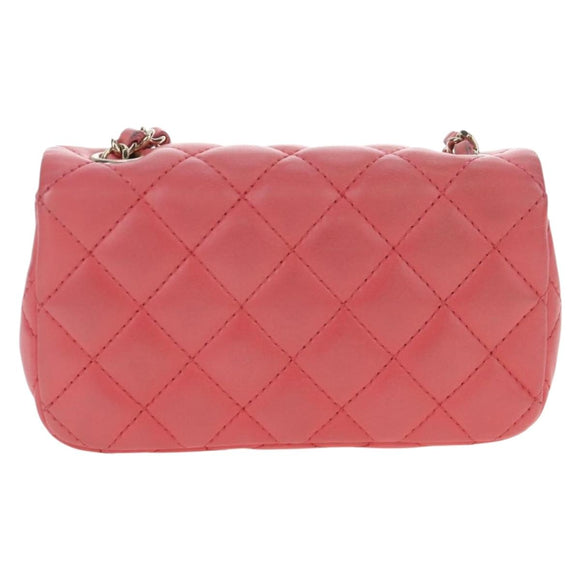 CHANEL Mini Matelasse 14 Valentine Chain Bag Lamb Skin Pink CC Auth 196341SAM