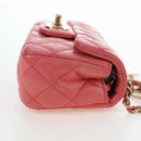CHANEL Mini Matelasse 14 Valentine Chain Bag Lamb Skin Pink CC Auth 196341SAM-5