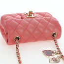 CHANEL Mini Matelasse 14 Valentine Chain Bag Lamb Skin Pink CC Auth 196341SAM-14