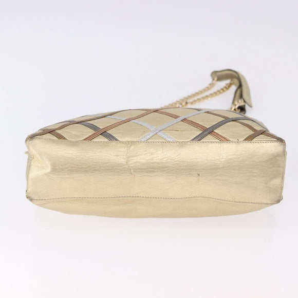 BALLY Chain Shoulder Bag Leather Gold Auth 196346