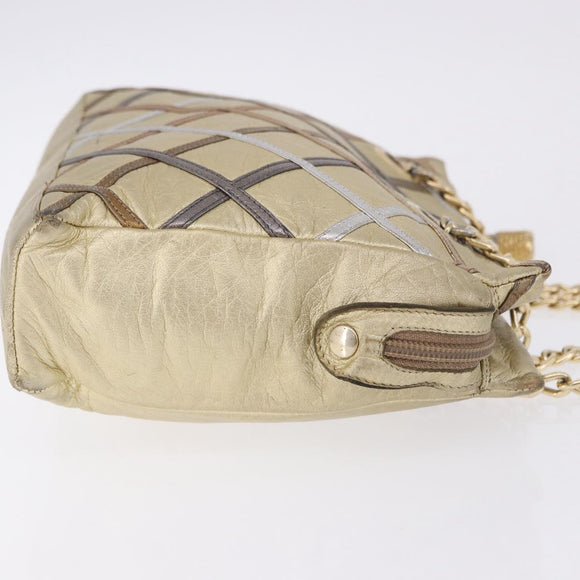 BALLY Chain Shoulder Bag Leather Gold Auth 196346