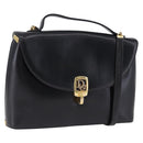 Christian Dior Hand Bag Calf Skin 2way Black Gold Auth 196348A-1